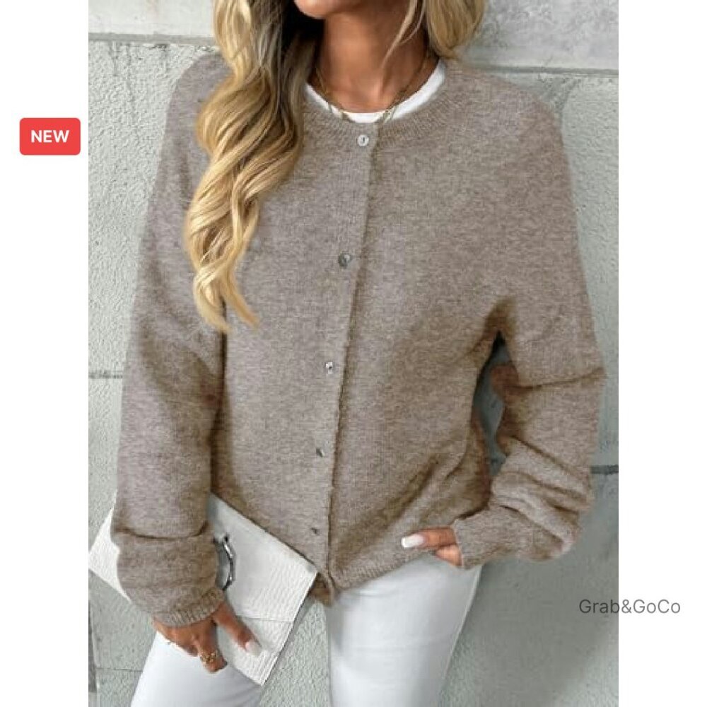 Cozy Oversized Button Down Cardigan Sweater Minimal Chic Y2K Fall Outfit - Picture 6 of 7